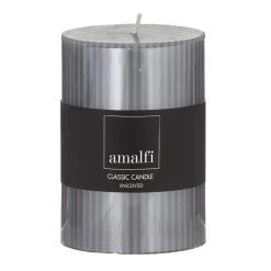 Amalfi Ribbed Unscented Pillar Candle Grey
