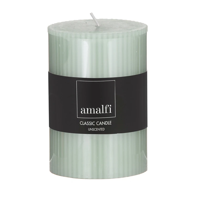 Amalfi Ribbed Unscented Pillar Candle Green 3 Amalfi Ribbed Unscented Pillar Candle Green