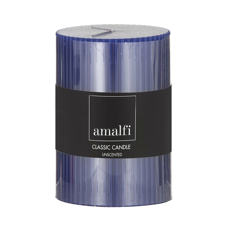Amalfi Ribbed Unscented Pillar Candle Blue 3 Amalfi Ribbed Unscented Pillar Candle Blue
