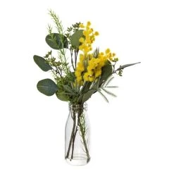 Rogue Australiana Wattle Flower Mix-Milk Bottle Yellow & Clear 21 X 17 X 34 Cm